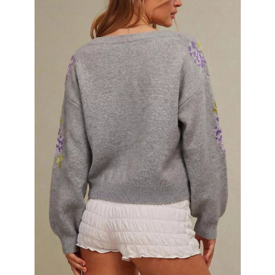 Floral Pattern Dropped Shoulder Sweater Apparel and Accessories
