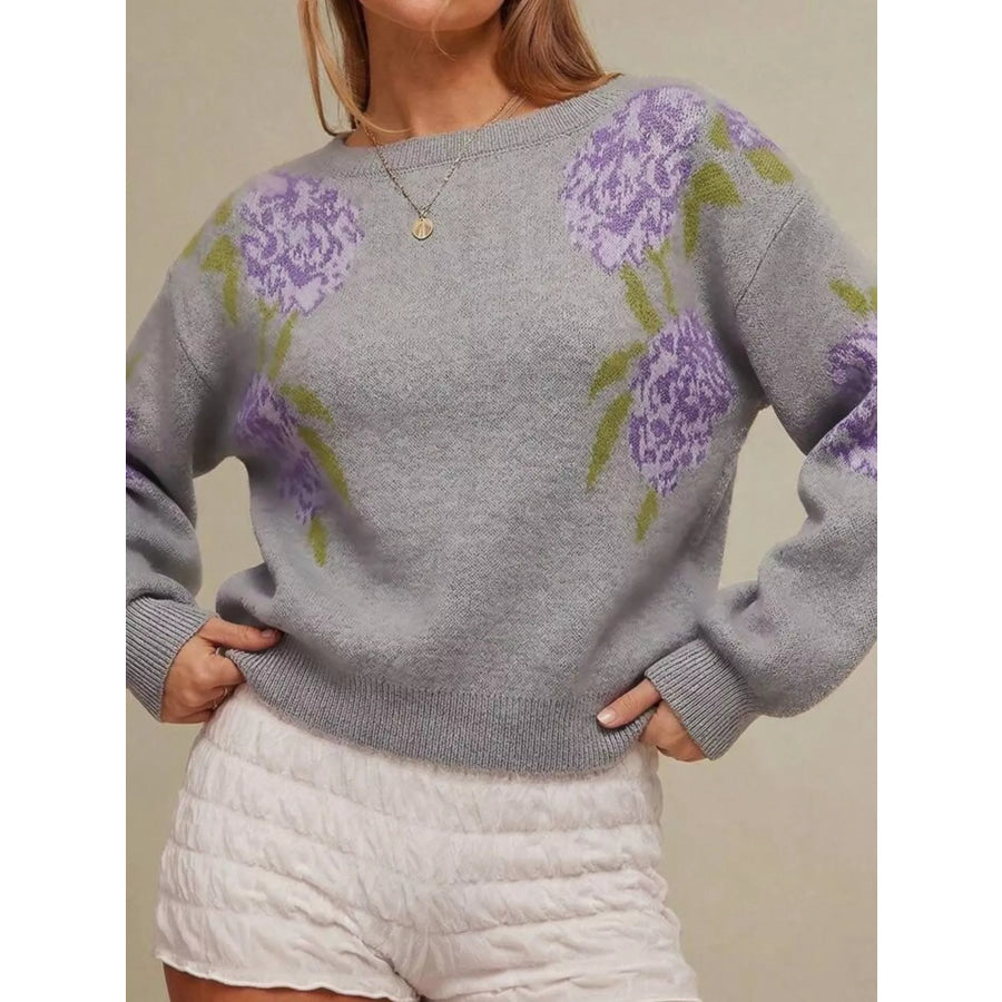 Floral Pattern Dropped Shoulder Sweater Apparel and Accessories