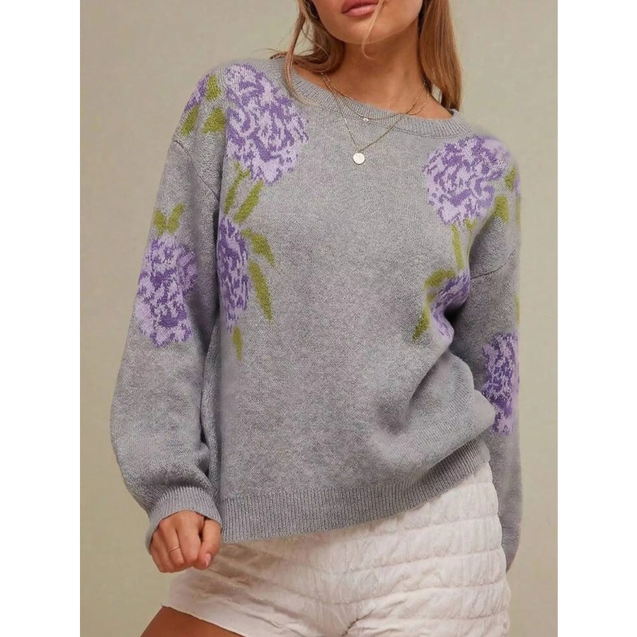 Floral Pattern Dropped Shoulder Sweater Apparel and Accessories