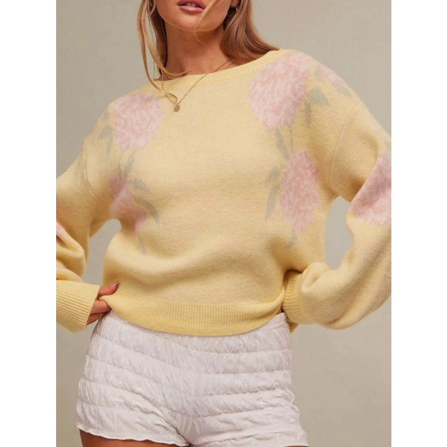 Floral Pattern Dropped Shoulder Sweater Apparel and Accessories