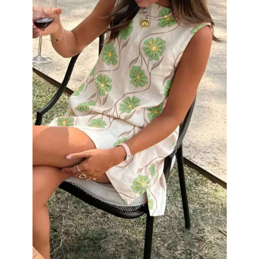 Floral Pattern Sleeveless Mini Dress Apparel and Accessories