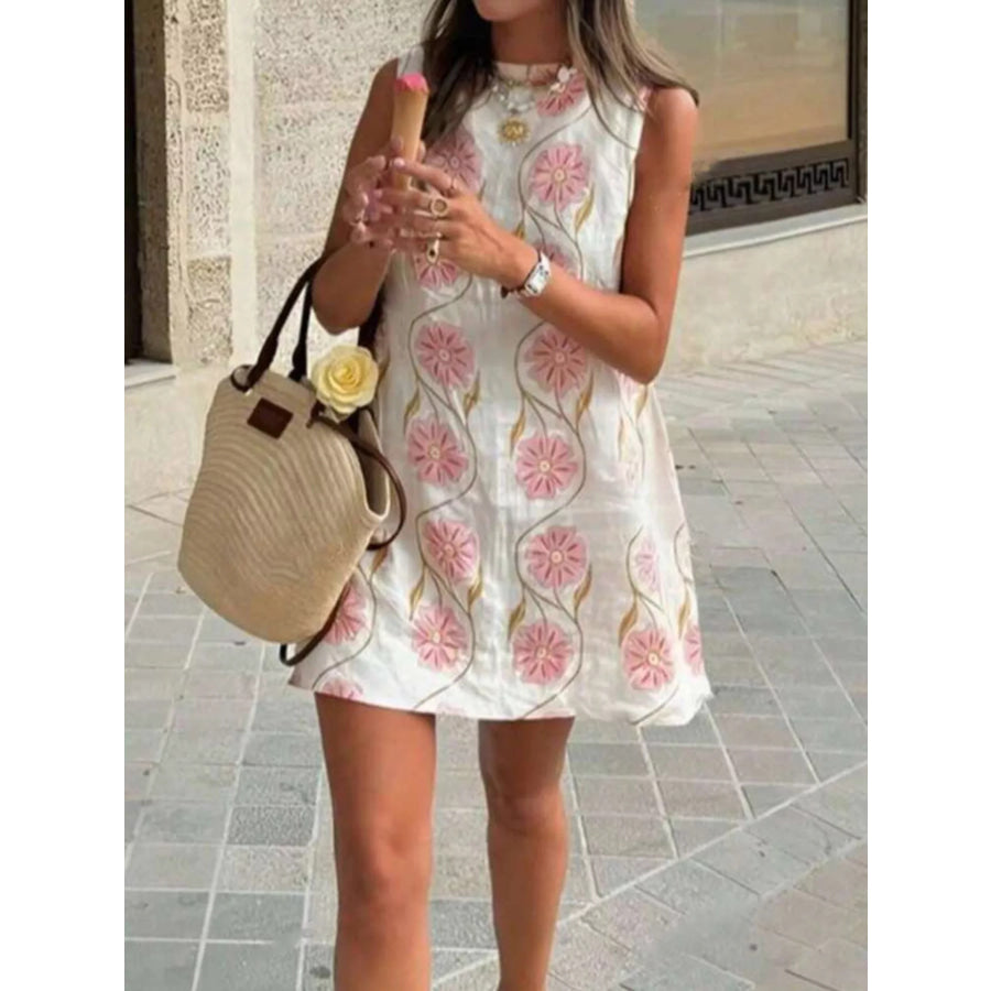 Floral Pattern Sleeveless Mini Dress Apparel and Accessories