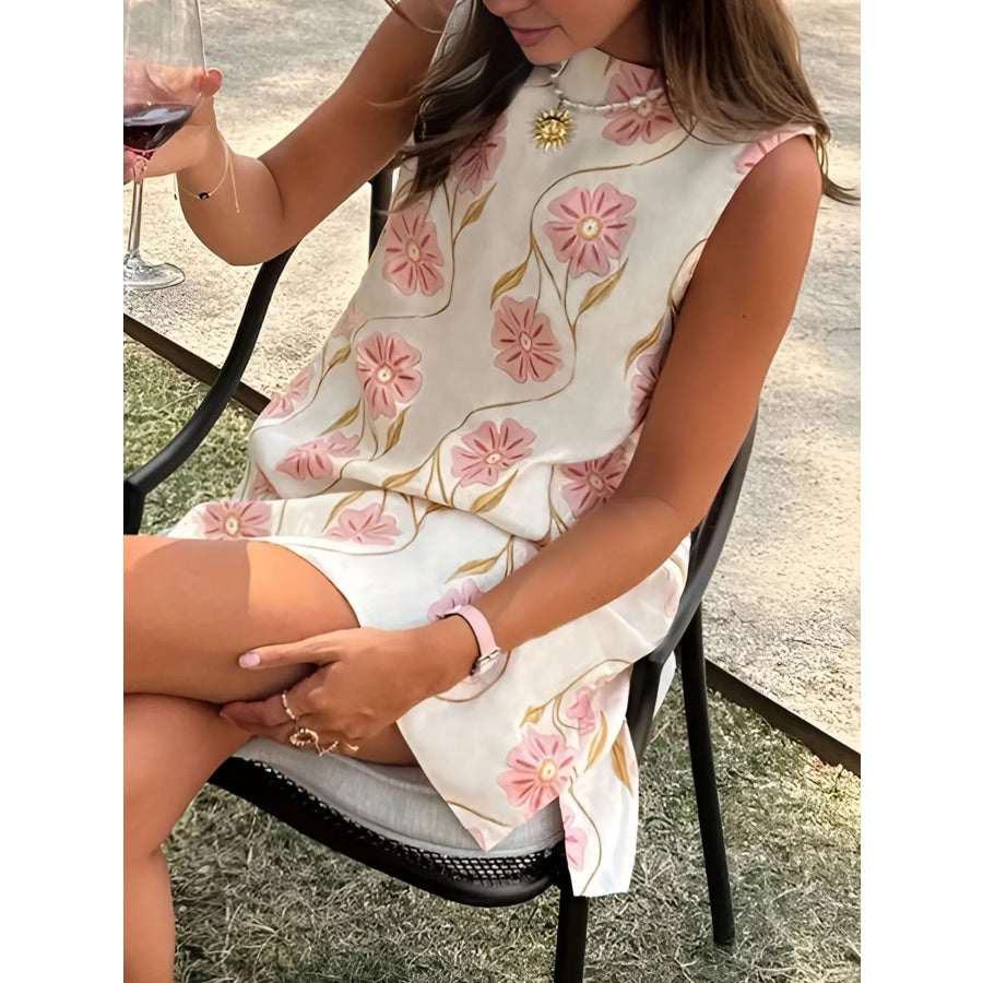 Floral Pattern Sleeveless Mini Dress Dusty Pink / S Apparel and Accessories