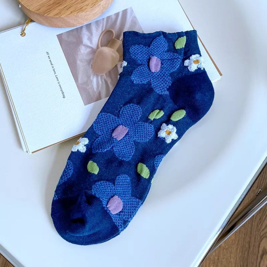 Floral Patterned Ankle Socks Blue / onesize Apparel and Accessories