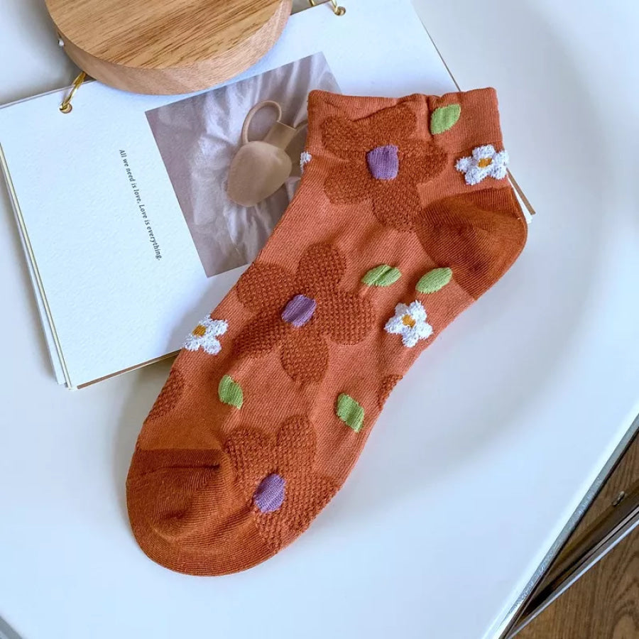 Floral Patterned Ankle Socks Orange / onesize Apparel and Accessories