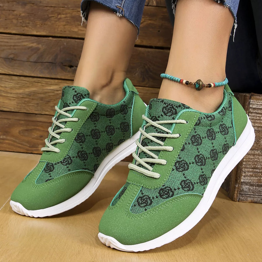 Floral Patterned Lace Up Sneakers Green / 36 Apparel and Accessories