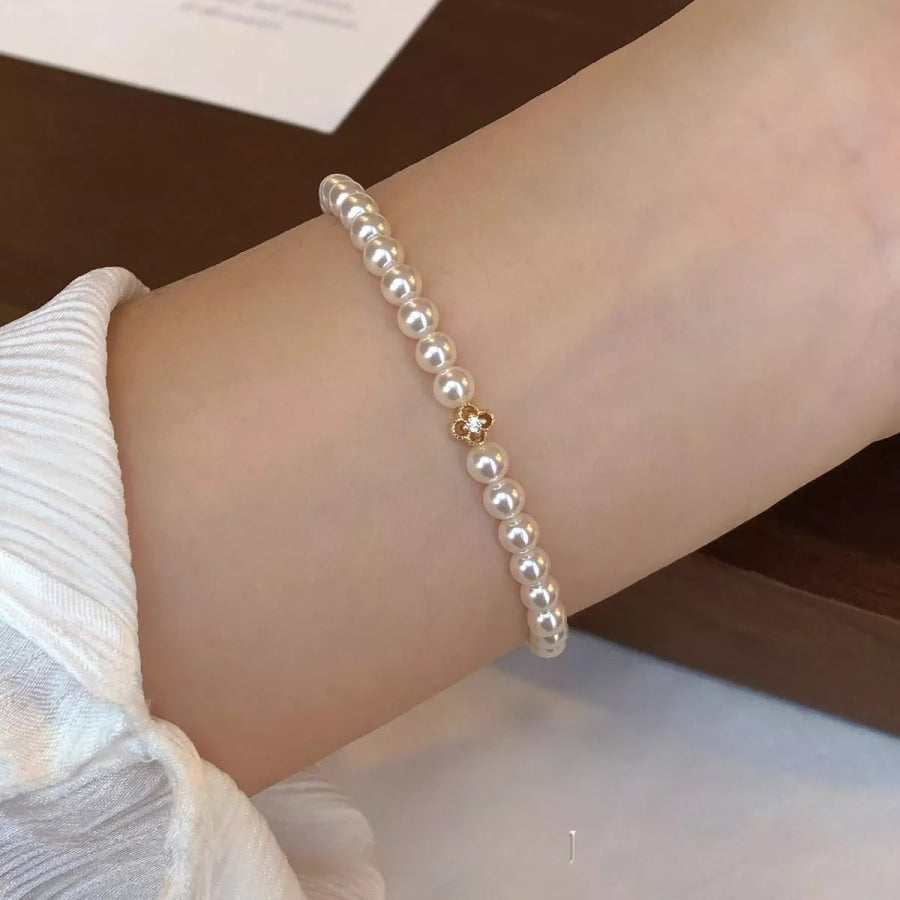 Floral Pearl Beaded Bracelet White / One Size Apparel and Accessories