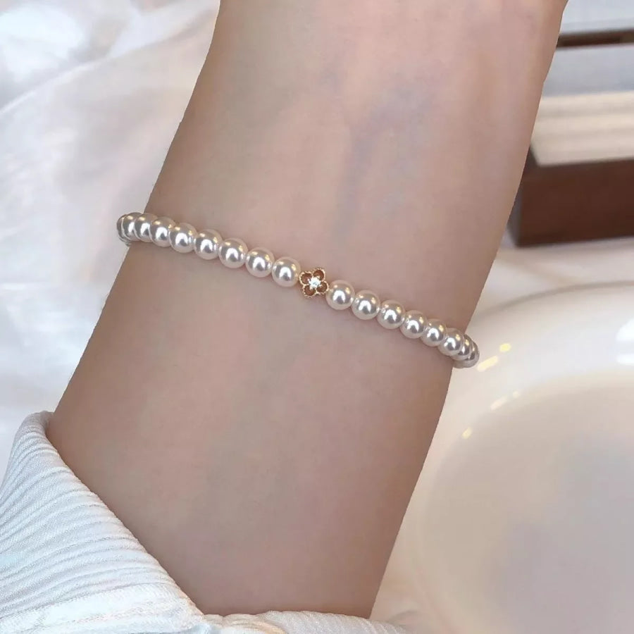 Floral Pearl Beaded Bracelet White / One Size Apparel and Accessories