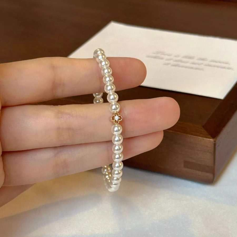 Floral Pearl Beaded Bracelet White / One Size Apparel and Accessories