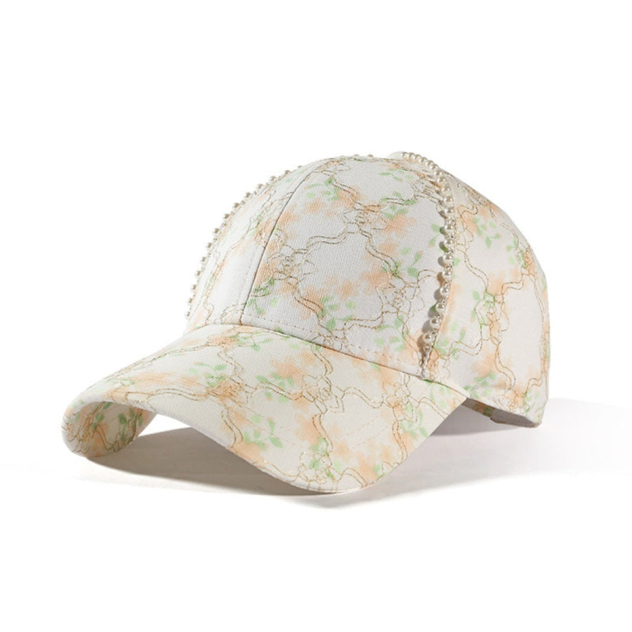 Floral Pearl Detail Baseball Cap Light Green / One Size Apparel and Accessories