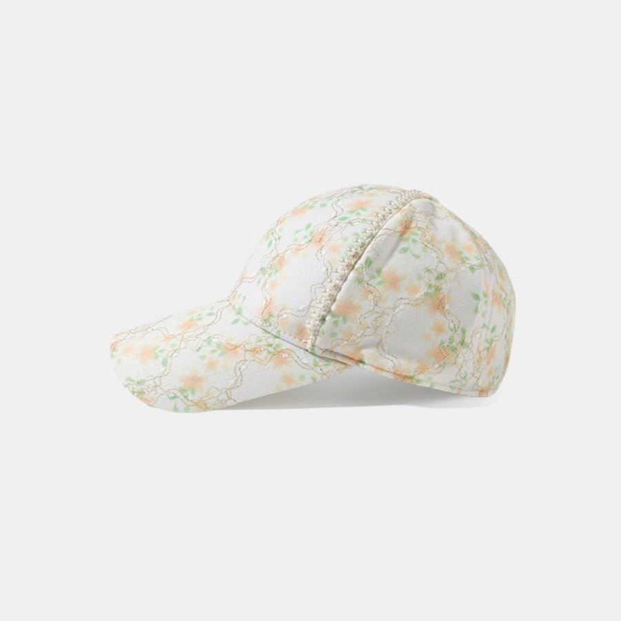 Floral Pearl Detail Baseball Cap Light Green / One Size Apparel and Accessories