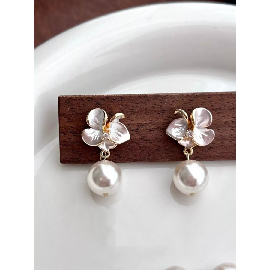 Floral Pearl Drop Earrings Cream / One Size Apparel and Accessories