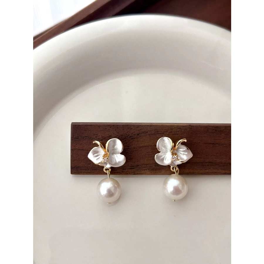 Floral Pearl Drop Earrings Cream / One Size Apparel and Accessories