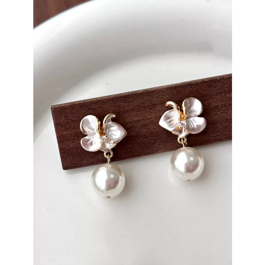 Floral Pearl Drop Earrings Cream / One Size Apparel and Accessories