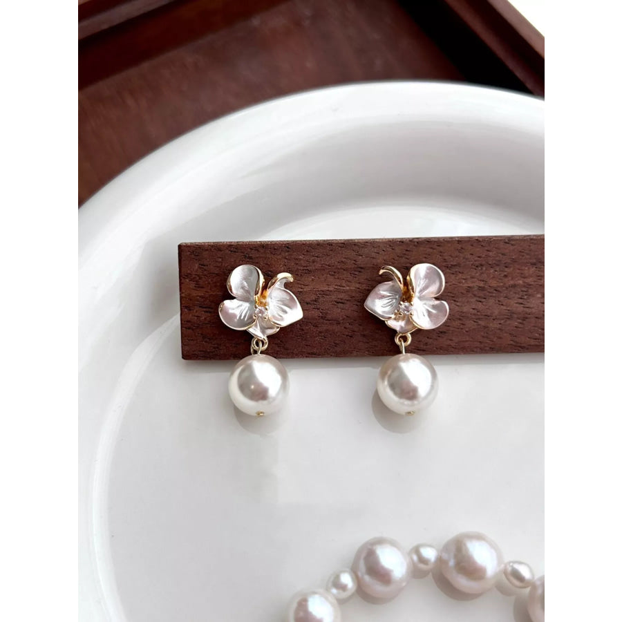 Floral Pearl Drop Earrings Cream / One Size Apparel and Accessories