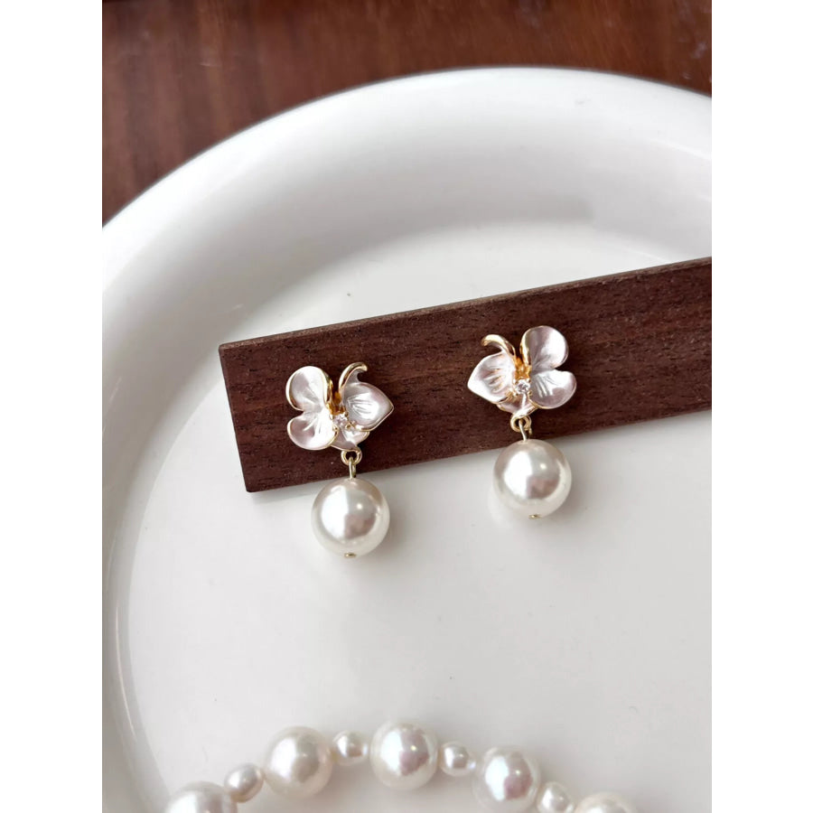 Floral Pearl Drop Earrings Cream / One Size Apparel and Accessories