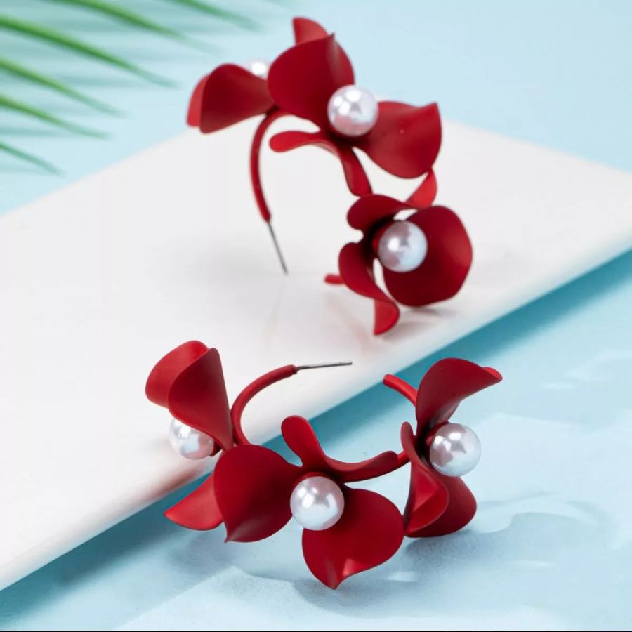 Floral Pearl Hoop Earrings Apparel and Accessories