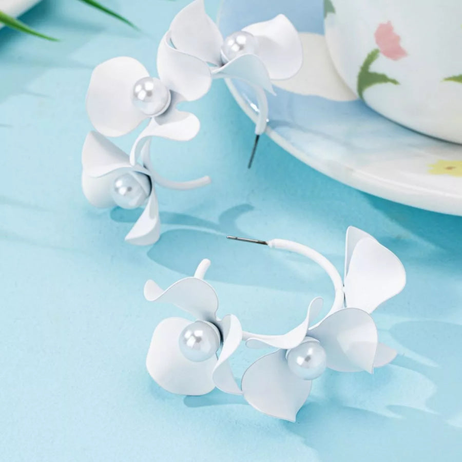 Floral Pearl Hoop Earrings Apparel and Accessories