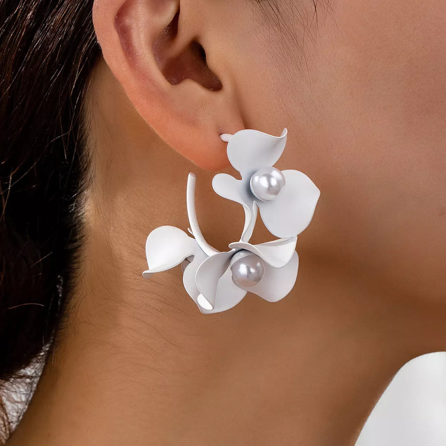 Floral Pearl Hoop Earrings White / One Size Apparel and Accessories