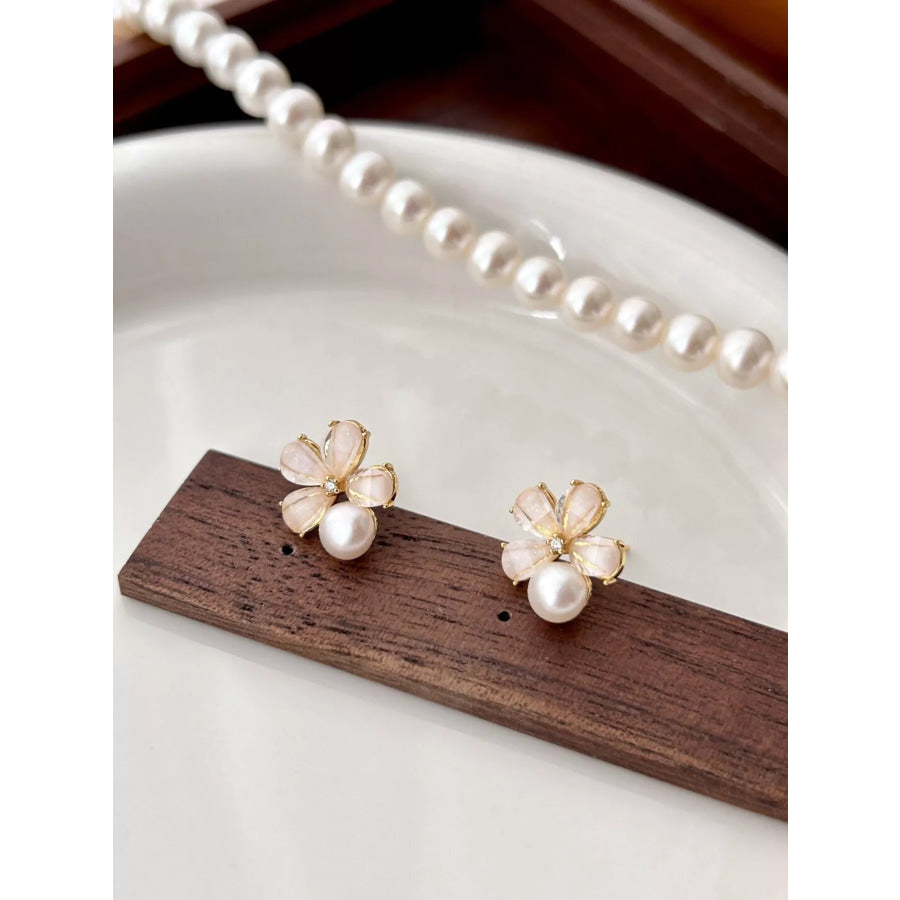 Floral Pearl Stud Earrings White / One Size Apparel and Accessories