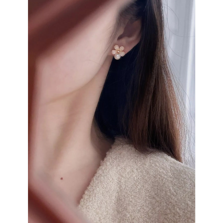 Floral Pearl Stud Earrings White / One Size Apparel and Accessories