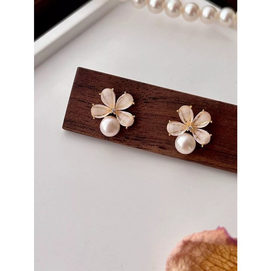 Floral Pearl Stud Earrings White / One Size Apparel and Accessories