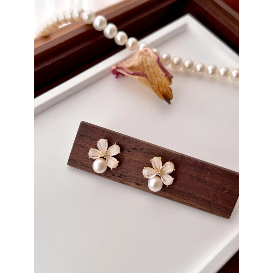 Floral Pearl Stud Earrings White / One Size Apparel and Accessories
