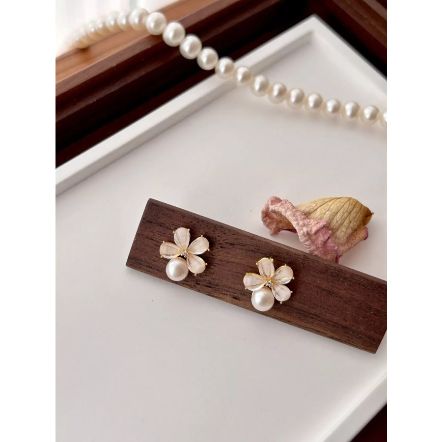 Floral Pearl Stud Earrings White / One Size Apparel and Accessories