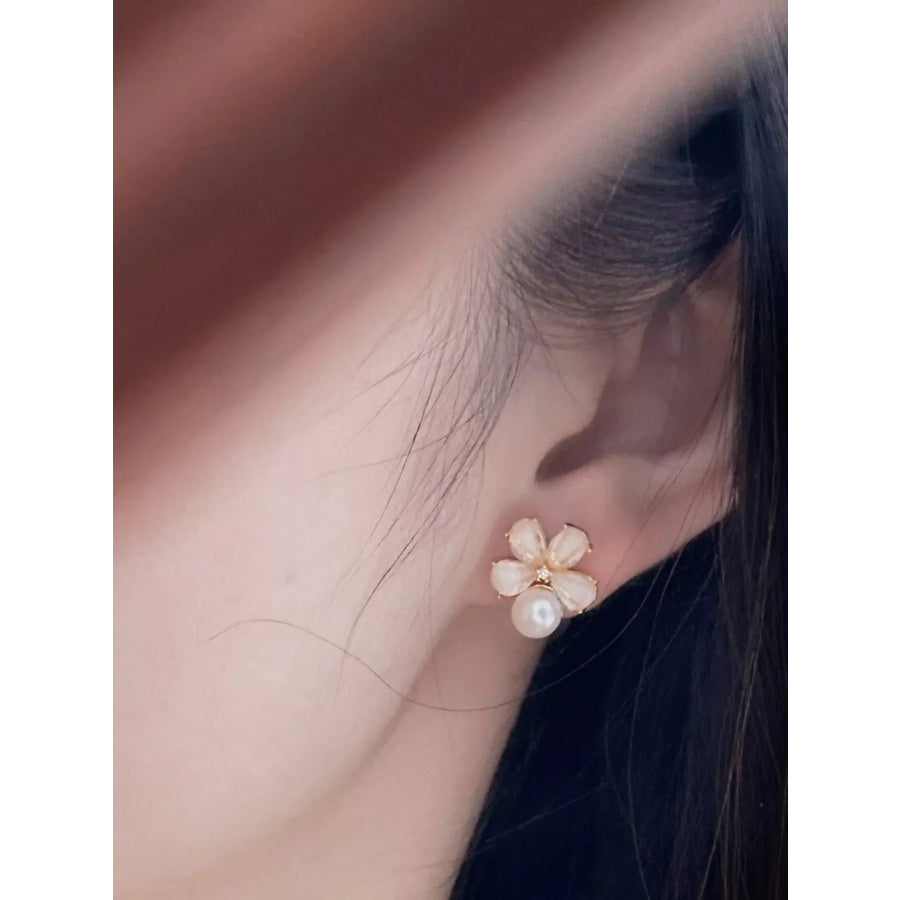 Floral Pearl Stud Earrings White / One Size Apparel and Accessories