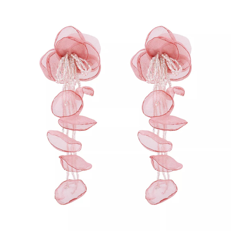 Floral Petal Beaded Tassel Drop Earrings Apparel and Accessories