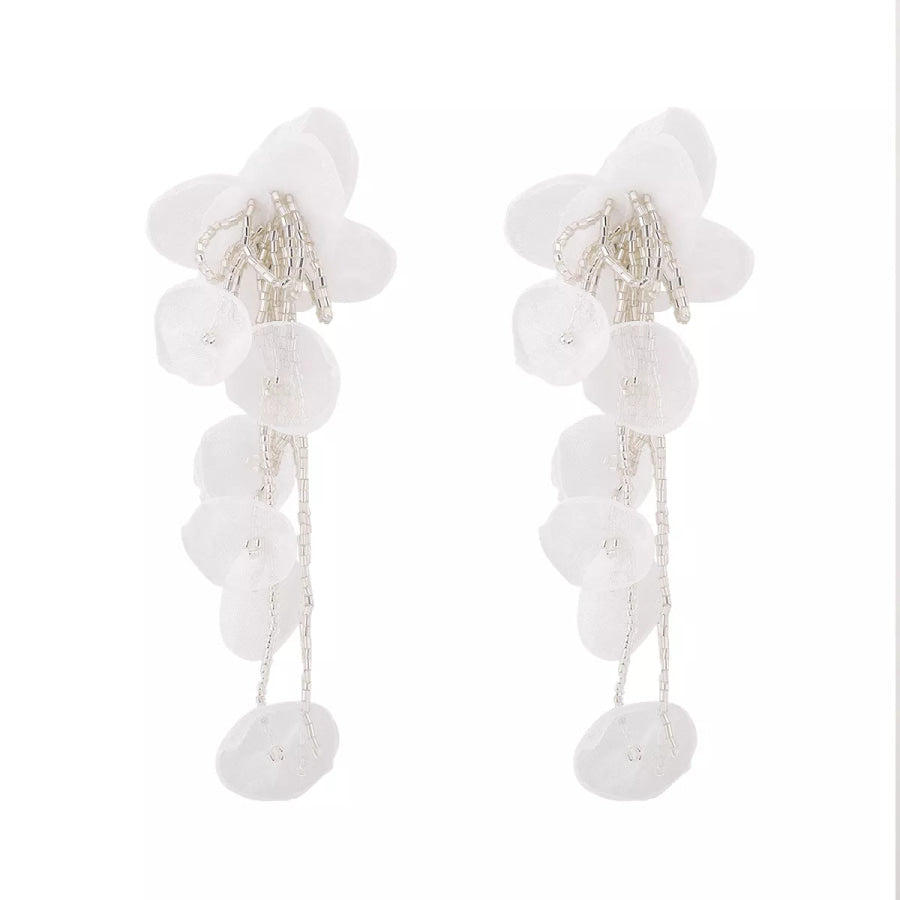 Floral Petal Beaded Tassel Drop Earrings Apparel and Accessories
