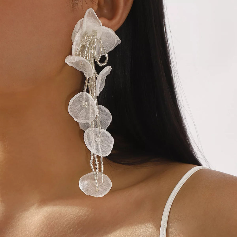 Floral Petal Beaded Tassel Drop Earrings Apparel and Accessories