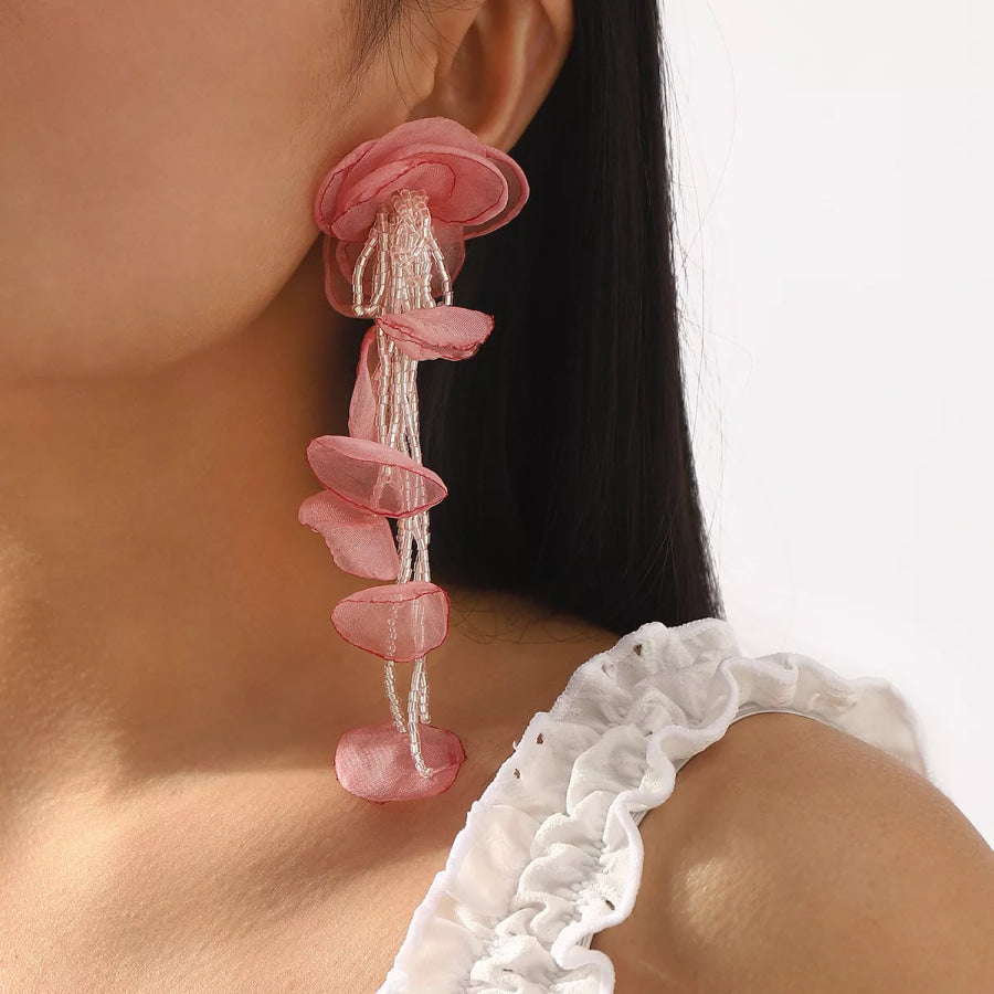 Floral Petal Beaded Tassel Drop Earrings Apparel and Accessories