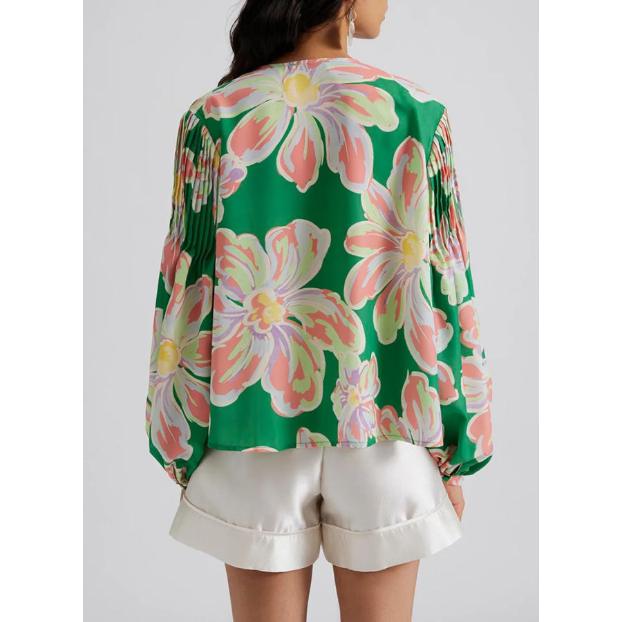 Floral Pleated Puff Sleeve Shirt Apparel and Accessories