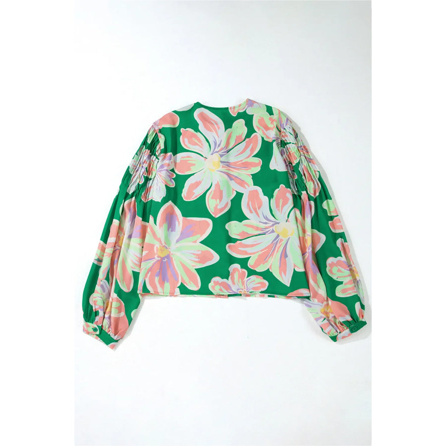 Floral Pleated Puff Sleeve Shirt Apparel and Accessories