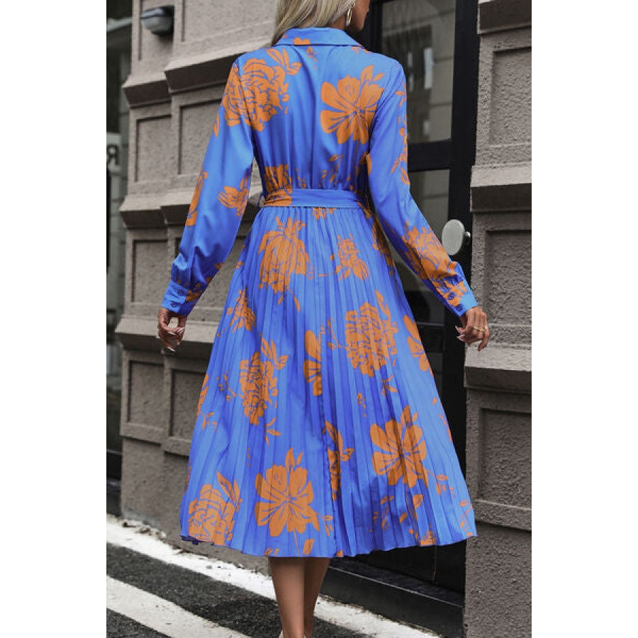 Floral Pleated Surplice Long Sleeve Midi Dress Clothing