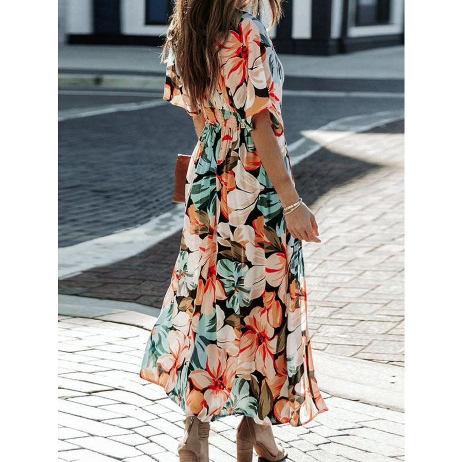 Floral Plunge Half Sleeve Dress Apparel and Accessories