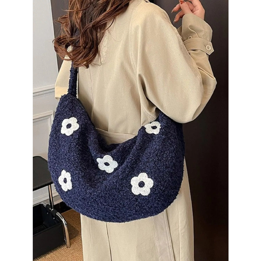 Floral Plush Crossbody Bag Blue / ONESIZE Apparel and Accessories