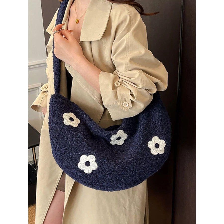 Floral Plush Crossbody Bag Blue / ONESIZE Apparel and Accessories