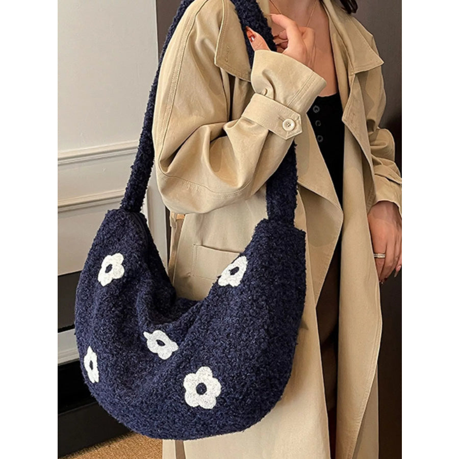 Floral Plush Crossbody Bag Blue / ONESIZE Apparel and Accessories