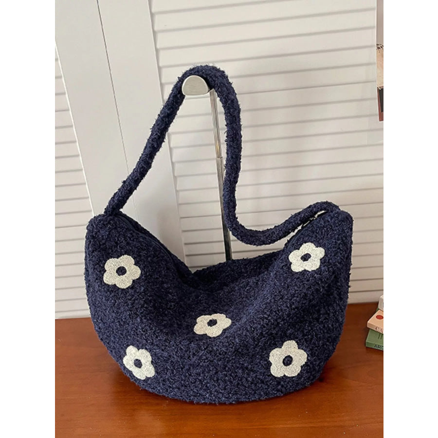 Floral Plush Crossbody Bag Blue / ONESIZE Apparel and Accessories