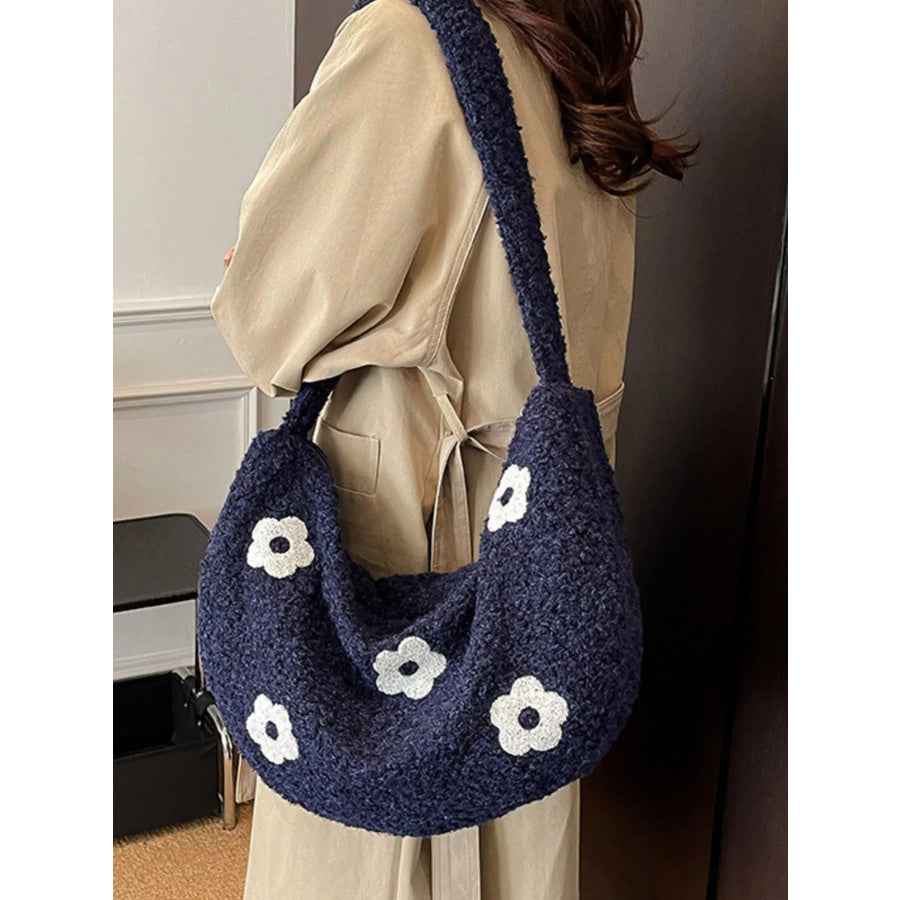 Floral Plush Crossbody Bag Blue / ONESIZE Apparel and Accessories