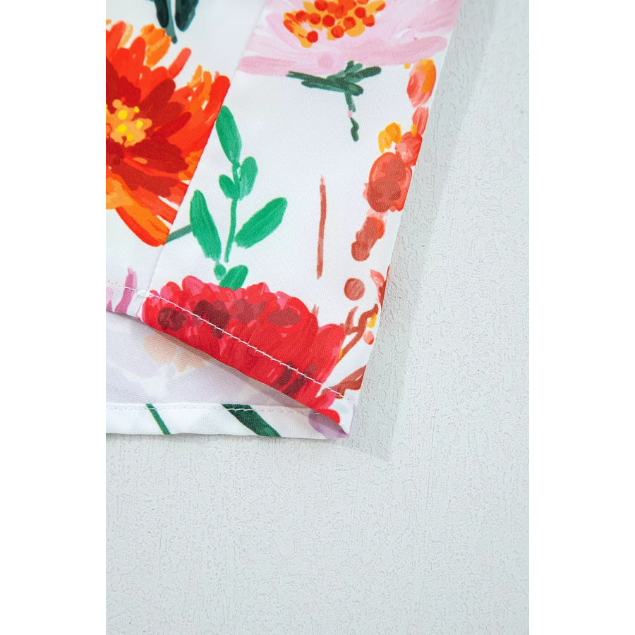 Floral Print 3/4 Puff Sleeve Ricrac Trim Mini Dress Apparel and Accessories