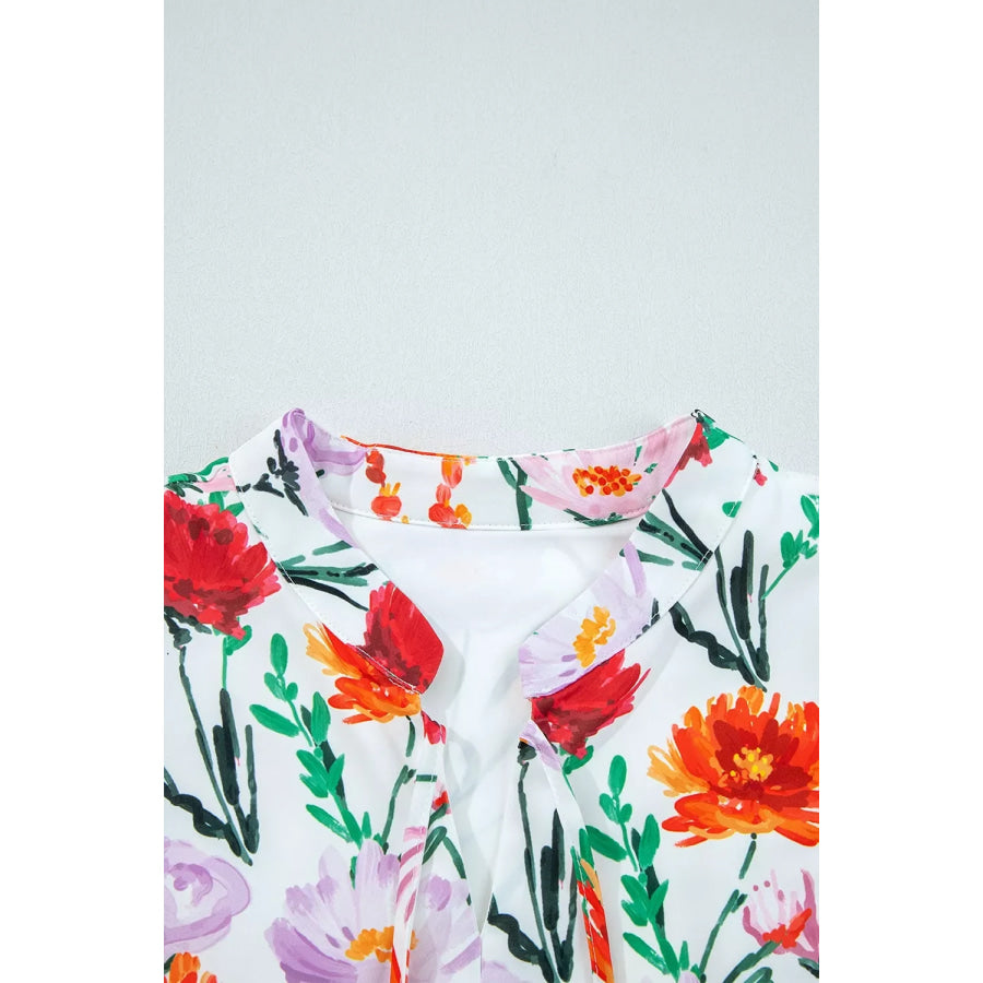 Floral Print 3/4 Puff Sleeve Ricrac Trim Mini Dress Apparel and Accessories