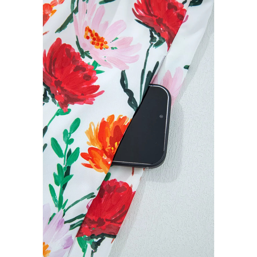 Floral Print 3/4 Puff Sleeve Ricrac Trim Mini Dress Apparel and Accessories