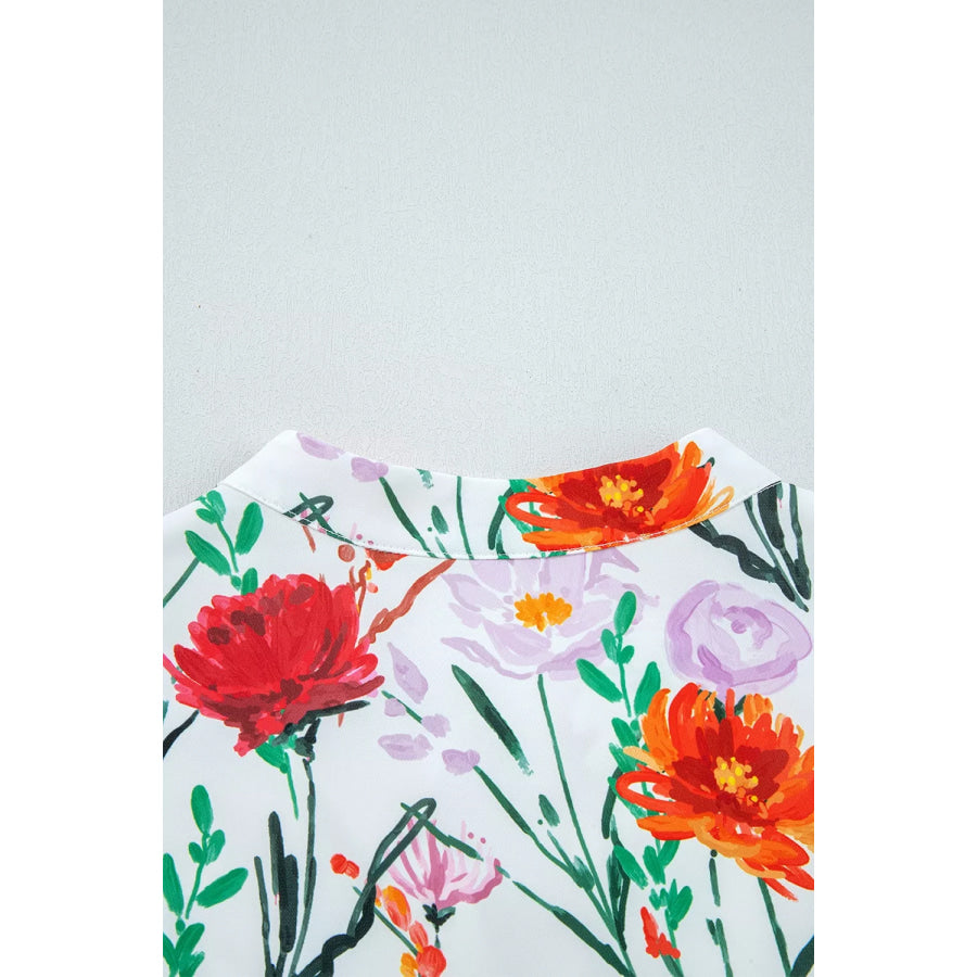 Floral Print 3/4 Puff Sleeve Ricrac Trim Mini Dress Apparel and Accessories