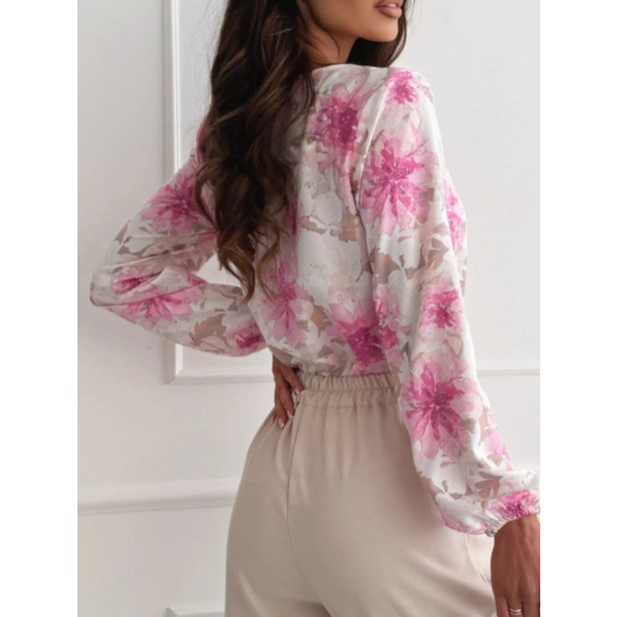 Floral Print Balloon Sleeve Blouse Apparel and Accessories