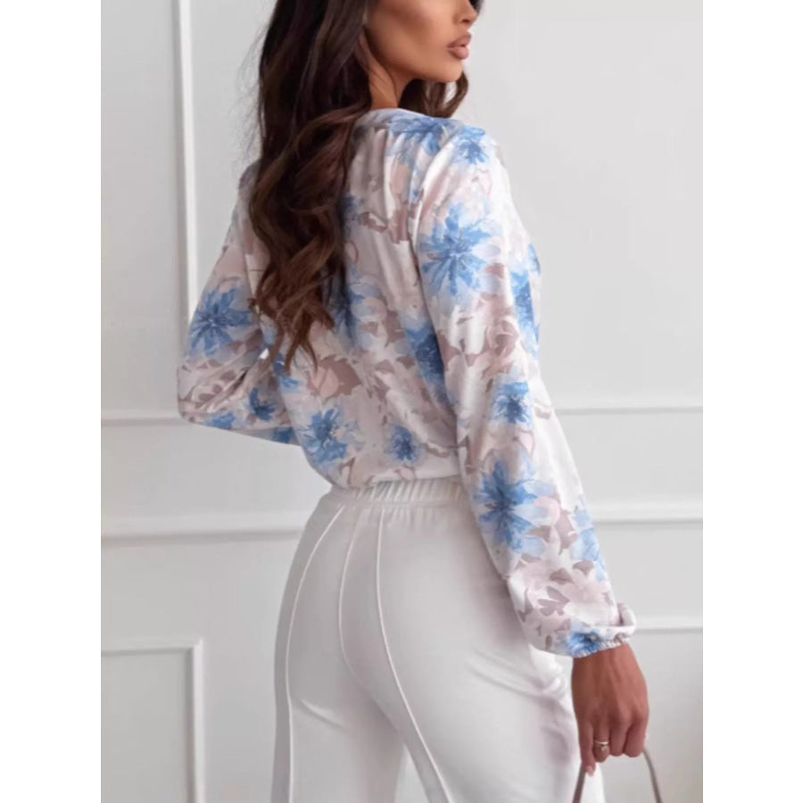 Floral Print Balloon Sleeve Blouse Apparel and Accessories
