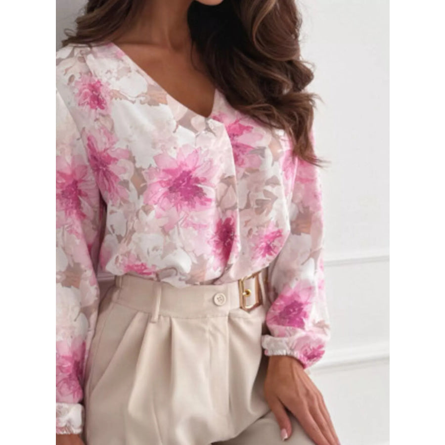 Floral Print Balloon Sleeve Blouse Apparel and Accessories
