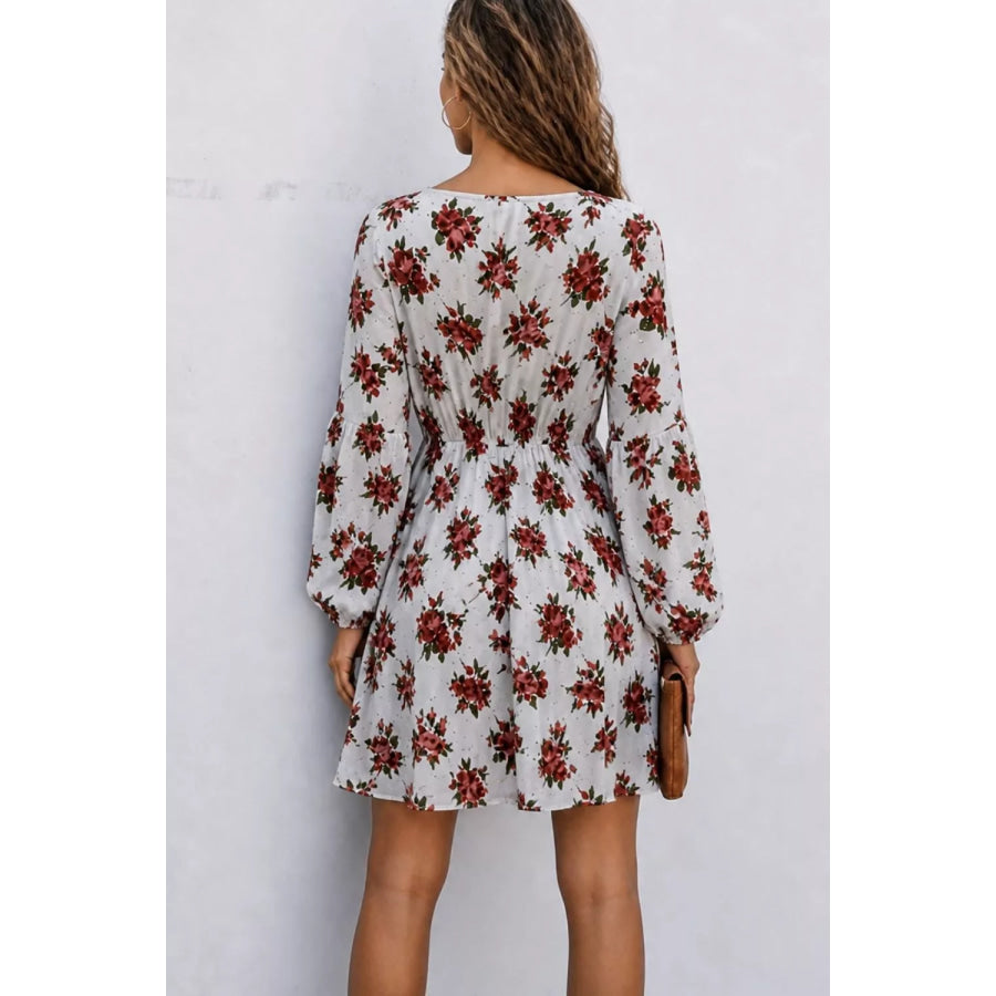 Floral Print Balloon Sleeve Mini Dress Apparel and Accessories